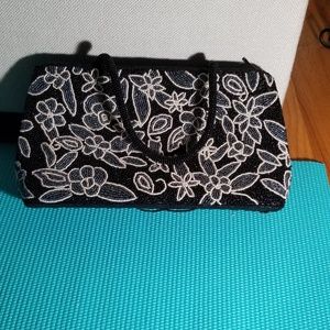 Black and White 90s Inspired Floral Beaded Purse